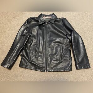 Vintage Banana Republic Black Leather Sport Coat Men's XL Jacket Pockets 1999